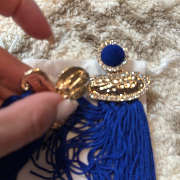 Earrings , big blue and dangly - Picture 3 of 3